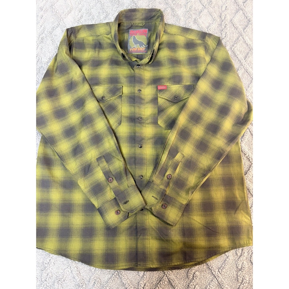 Dixxon Flannel Shirt Mens Lone Wolf Green Gray Pearl Snap Army Long Sleeve XL